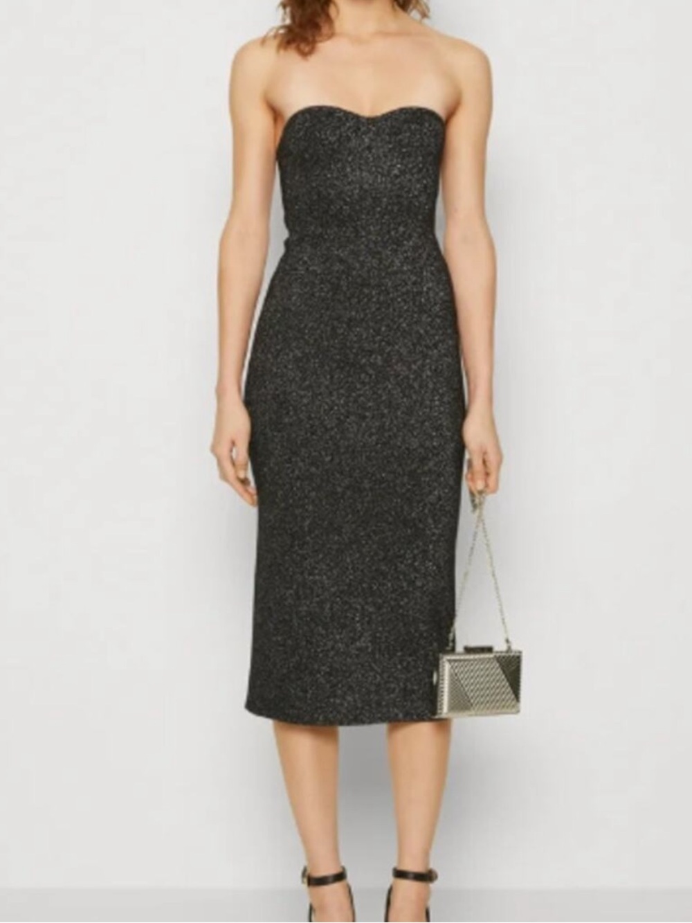 Abercrombie & Fitch Sparkle Strapless Midi Dress in Black